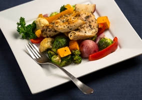 One Pan Chicken and Seasonal Veggies 